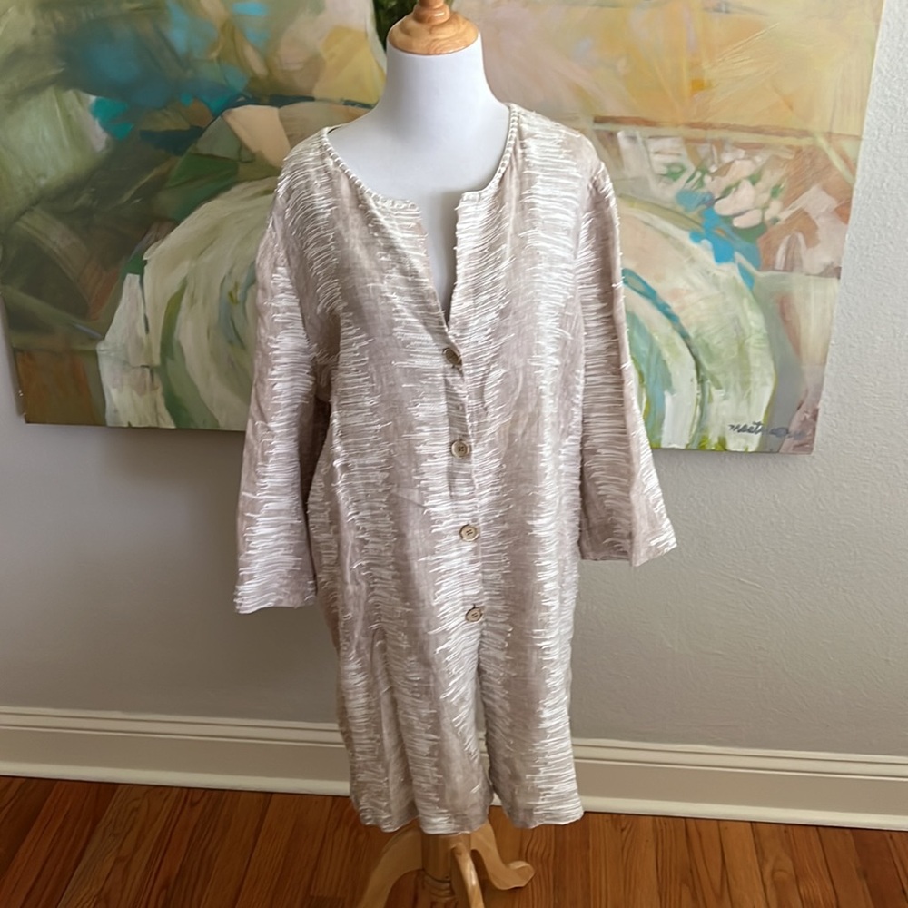 NIC+ZOE Sand Ripple Linen Longline Jacket XL